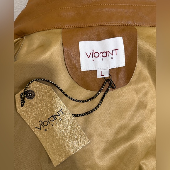 NWT Vibrant USA Faux Leather Shirt Dress Brown Button-Down Long Sleeve Size L - Picture 9 of 12